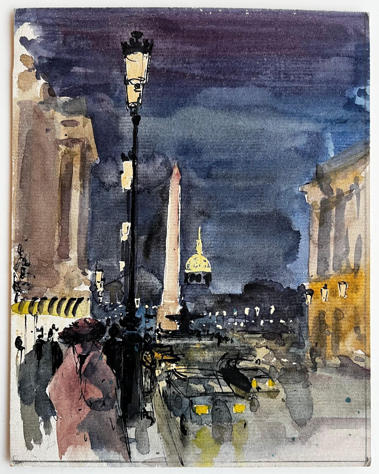 Pierre Neveuparis Place De La Concorde Night Street Scene With Obelisk And Dome Watercolor photo furniture
