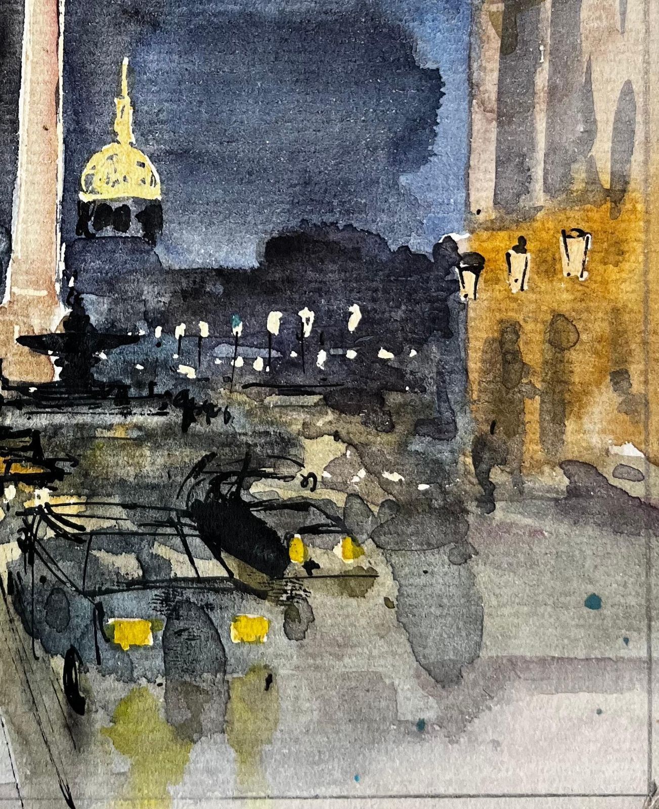 Pierre Neveuparis Place De La Concorde Night Street Scene With Obelisk And Dome Watercolor photo 529.0