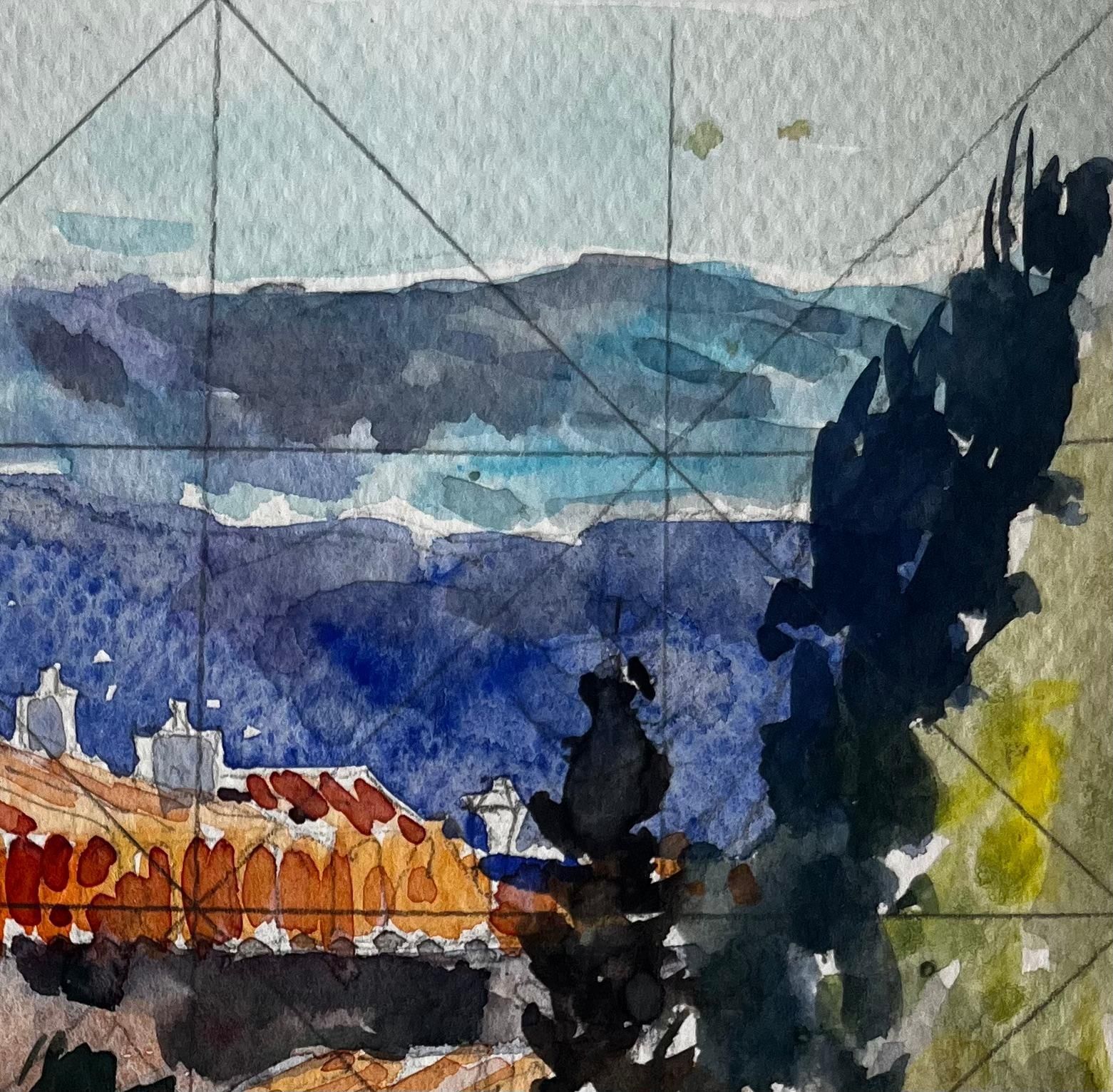 Pierre Neveurevestel Provence Rooftops With Cypress Trees And Mountain Views Watercolor photo Art