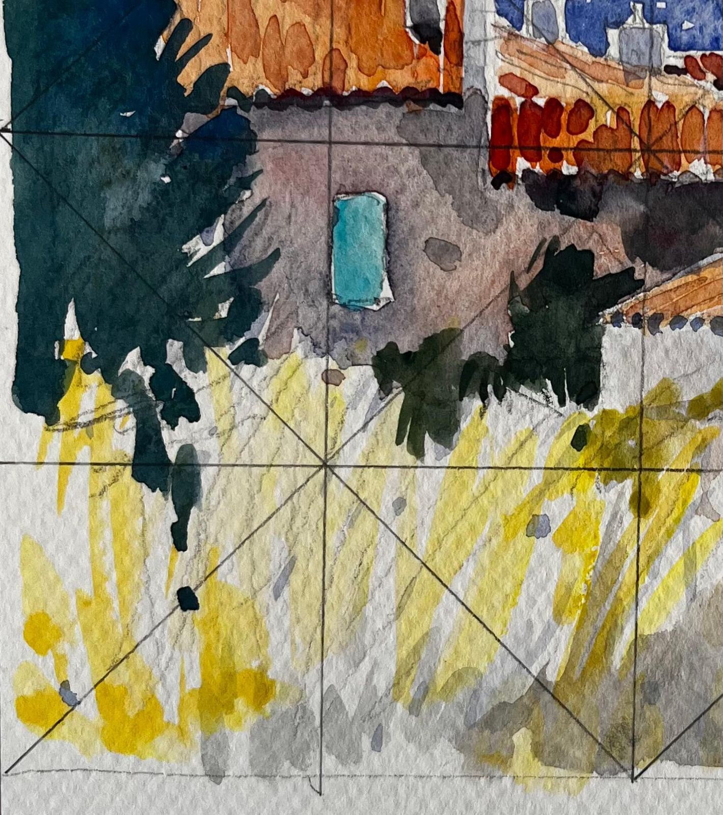 Pierre Neveurevestel Provence Rooftops With Cypress Trees And Mountain Views Watercolor photo vinterior