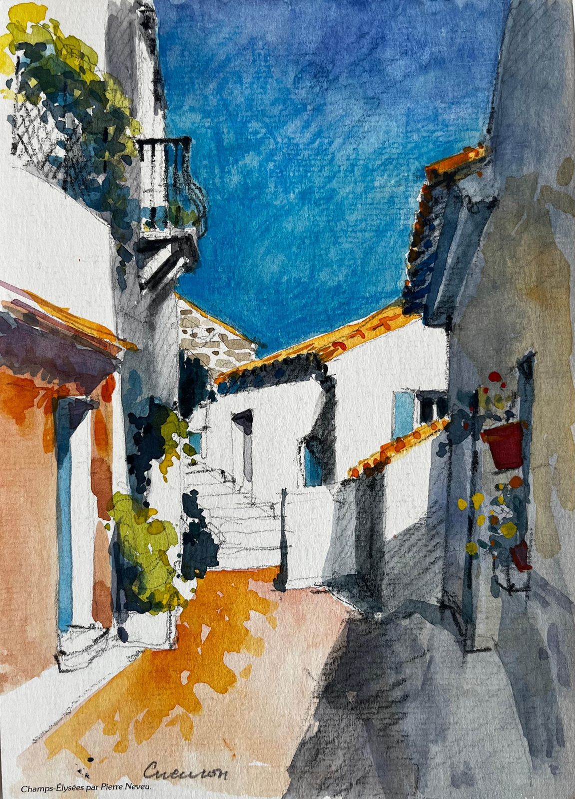 Pierre Neveusunlit Cucuron Mediterranean Alleyway Whitewashed Houses French Village