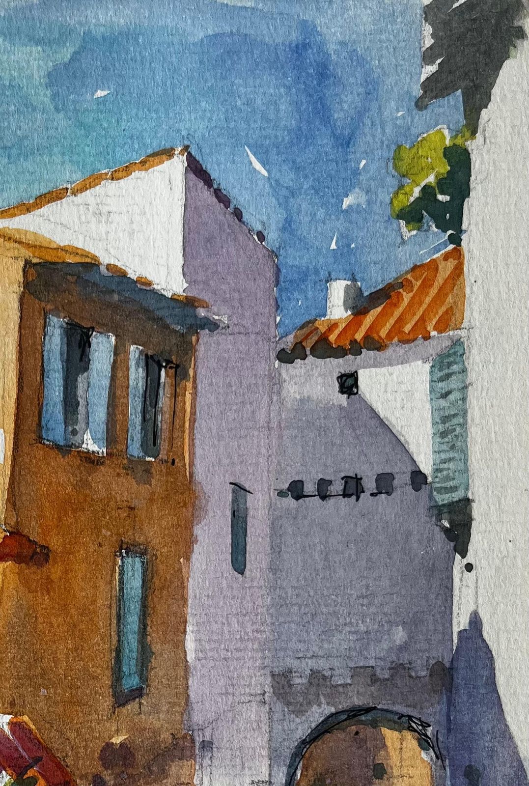 Pierre Neveusunlit Menton Mediterranean Street Colourful French Village Watercolor photo Art