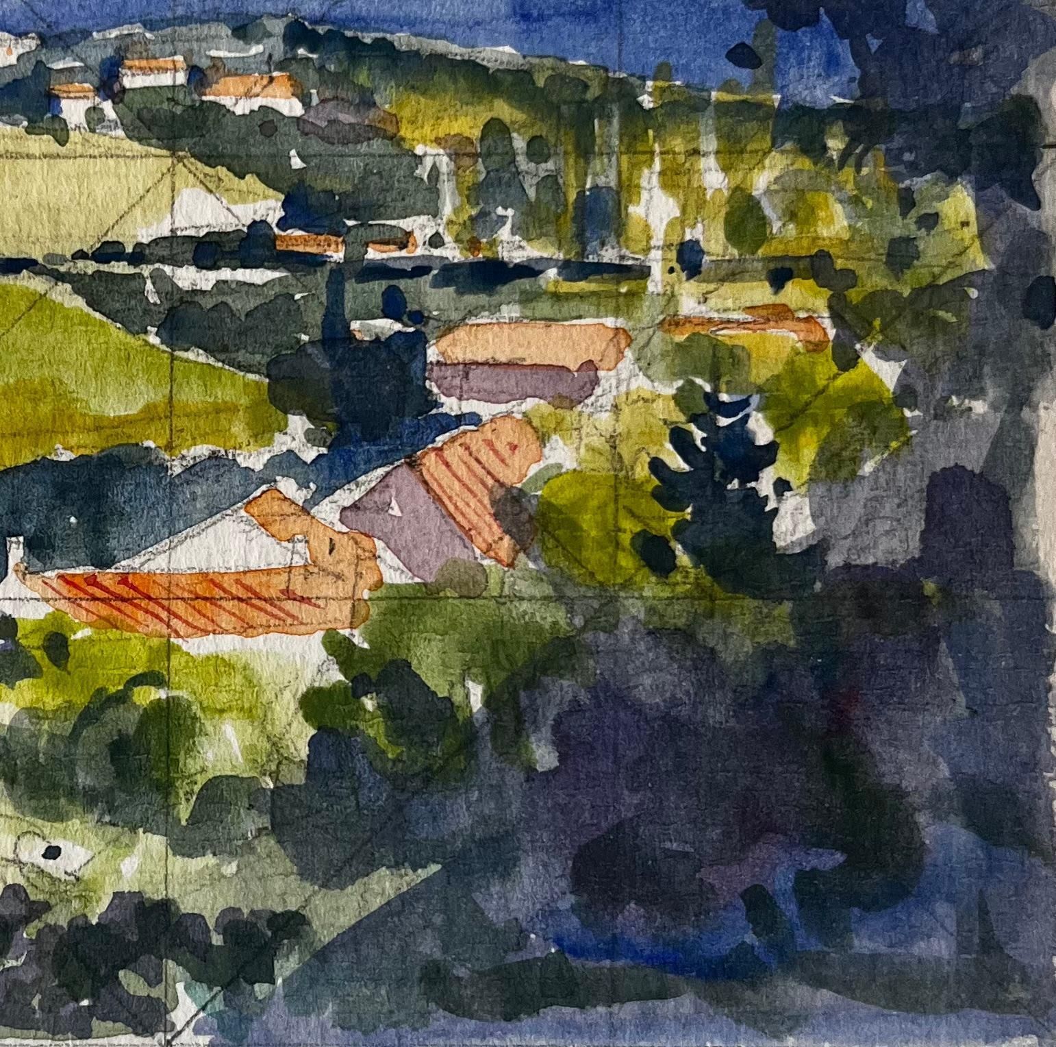 Pierre Neveuchateauneuf Landscape Hillside View French Vineyards Sea Horizon And Village photo for sale