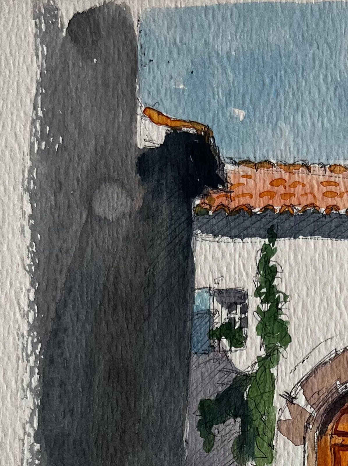 Pierre Neveufrench Village Archway Sunlit Courtyard Wooden Door And Stone Walls Watercolor photo 458.0