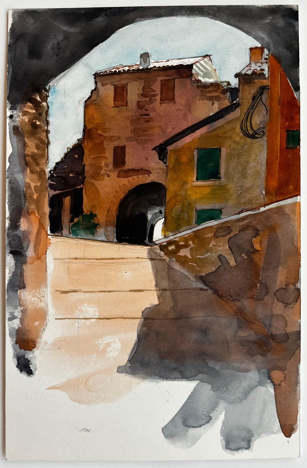Pierre Neveufrench Village Archway Stone Passage Terracotta Houses And Sunlit Alley photo furniture
