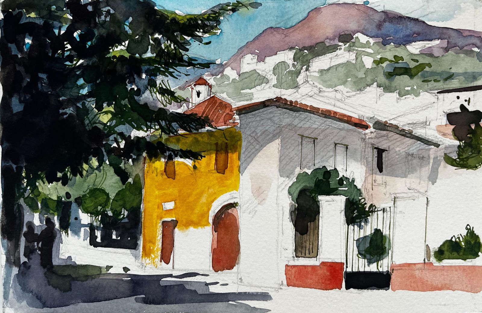 Pierre Neveufrench Countryside Houses Cypress Trees Mountain View And Sunlit Street