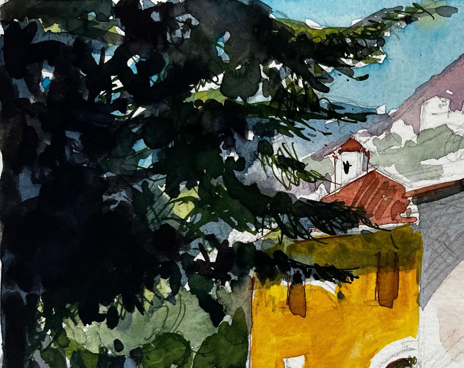 Pierre Neveufrench Countryside Houses Cypress Trees Mountain View And Sunlit Street photo Art