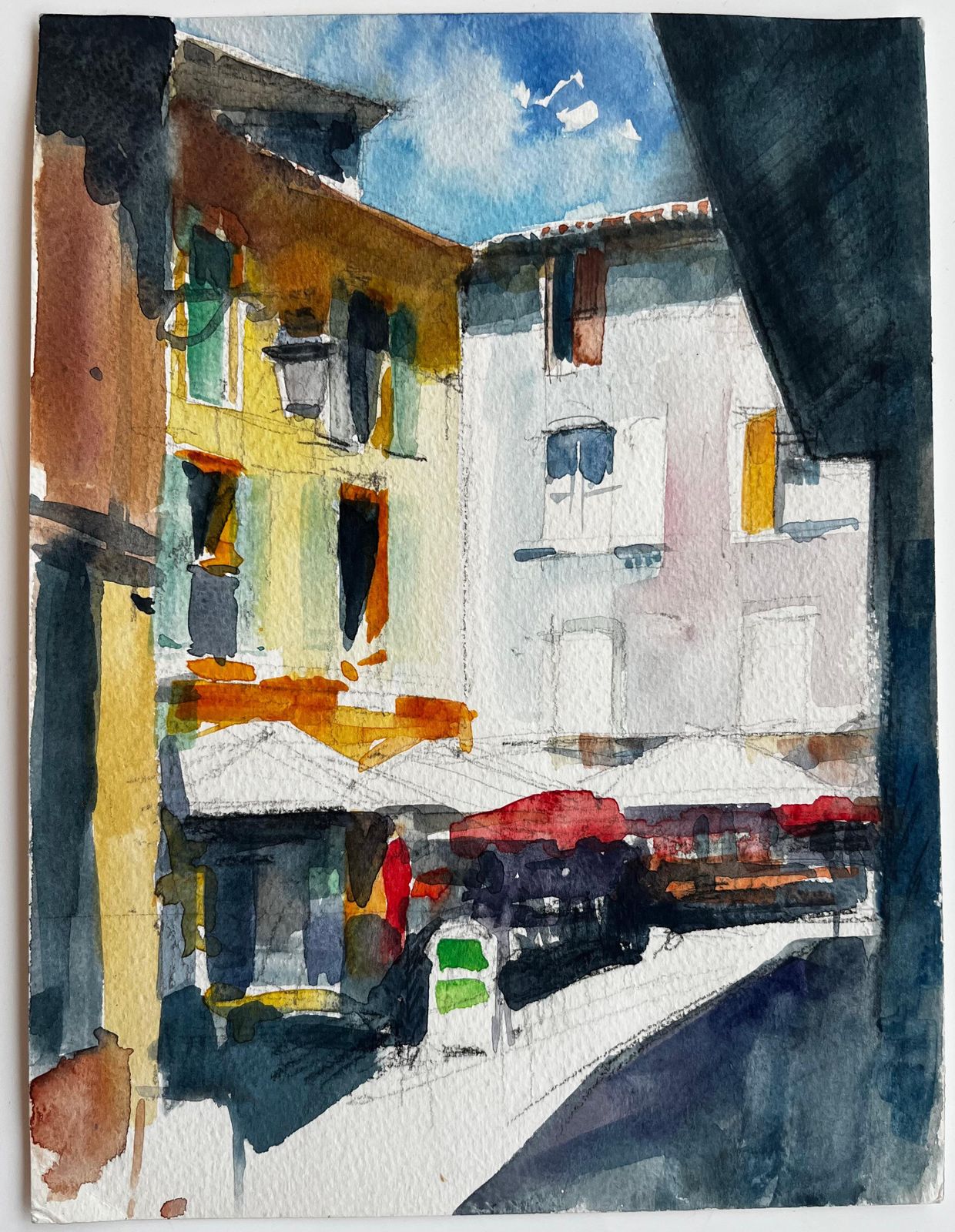 Pierre Neveufrench Street Café Colourful Facades Sunlit Terrace And Market Awnings photo furniture