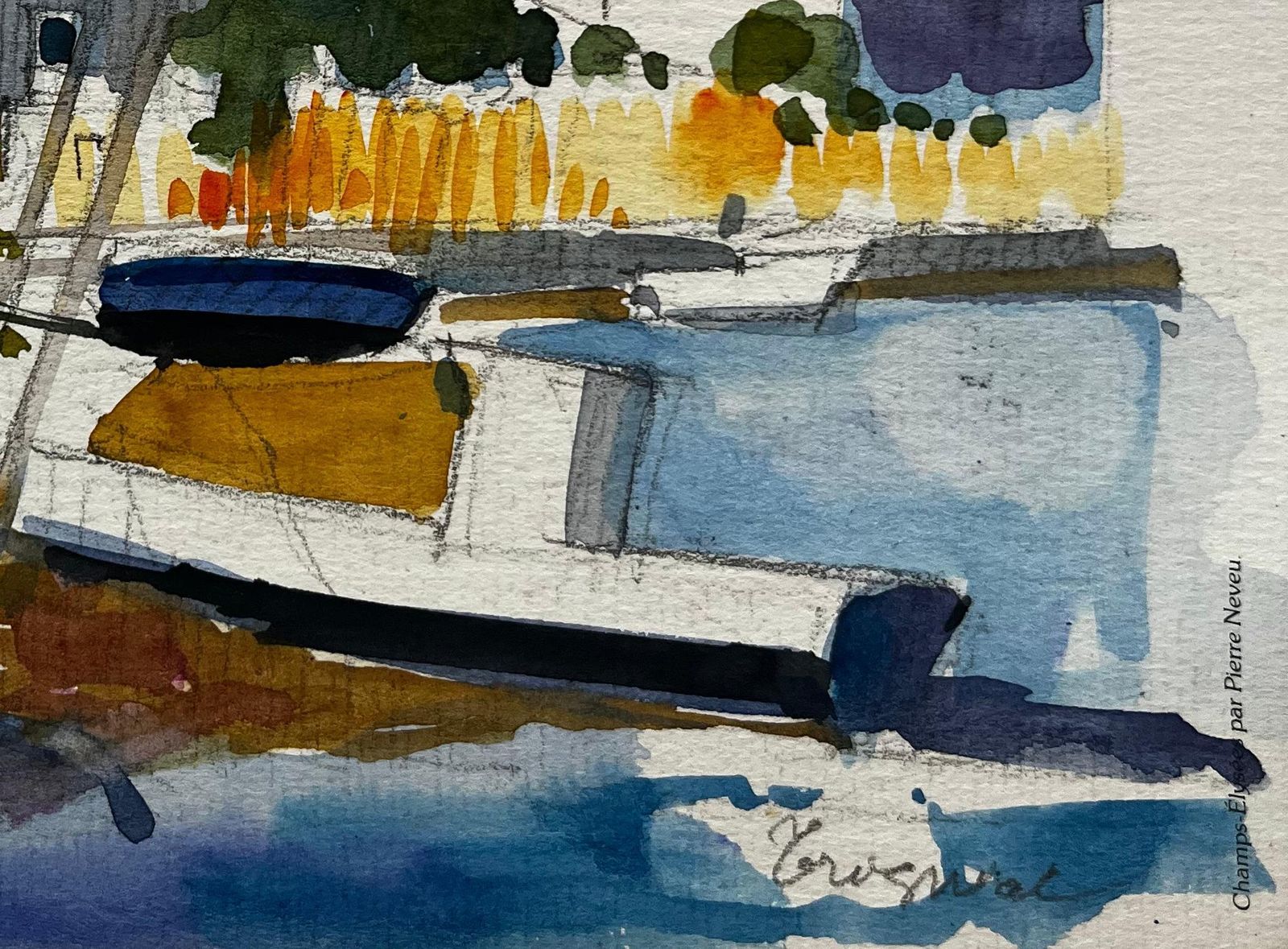 Pierre Neveucoastal Village Boats Harbourfront Houses Trees And Water Watercolor photo 489.0
