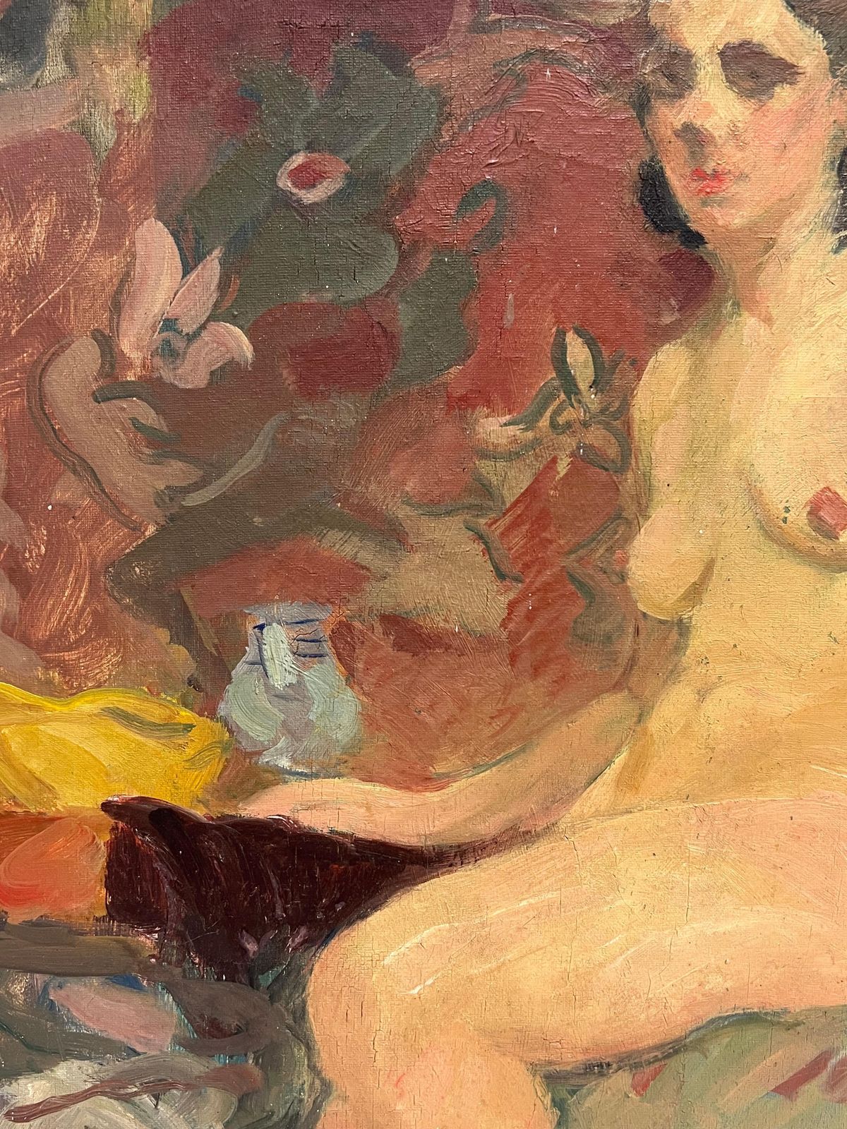 Suzanne Dinkes1930's French Post Impressionist Oil Painting Portrait Of Seated Nude Lady Model1930's photo 800.0