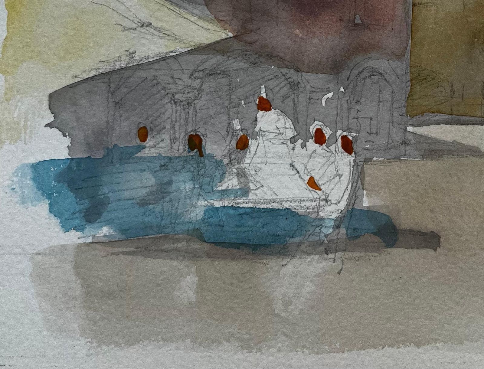 Pierre Neveufrench Town Square Sunlit Buildings Café Figures And Market Shade Watercolor photo Art