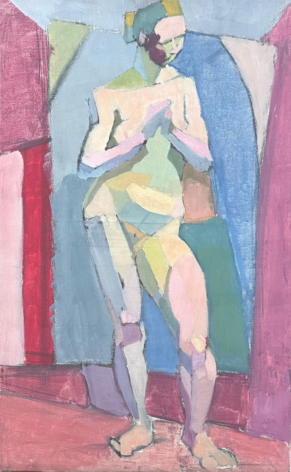 Laure Noetzin Azam (French 1929 2024)fine Mid 20th Century French Cubist Oil Painting Nude Woman Standing