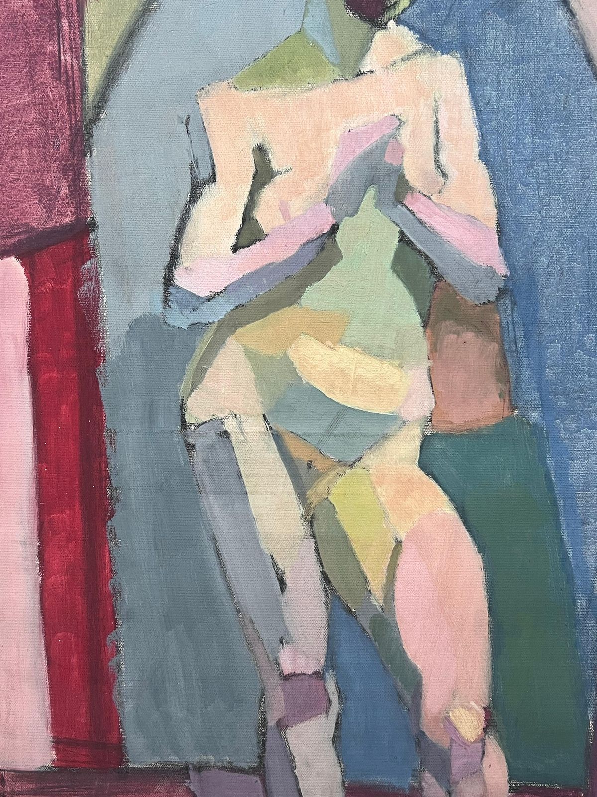 Laure Noetzin Azam (French 1929 2024)fine Mid 20th Century French Cubist Oil Painting Nude Woman Standing photo Art