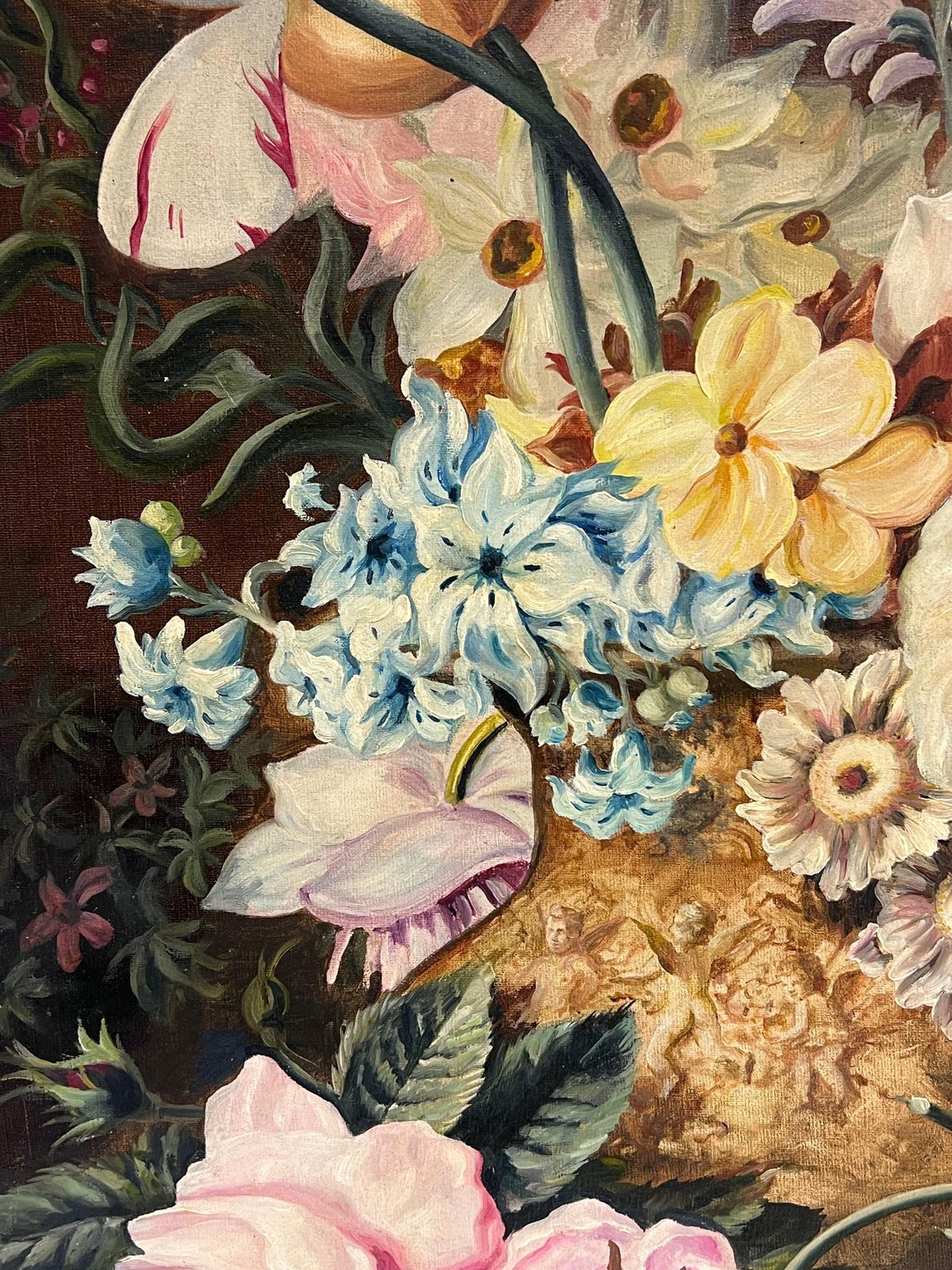 Frank Lonsdalefine Classical Still Life Of Ornate Flowers On Marble Plinth Signed English Oil1936 photo 1014.0