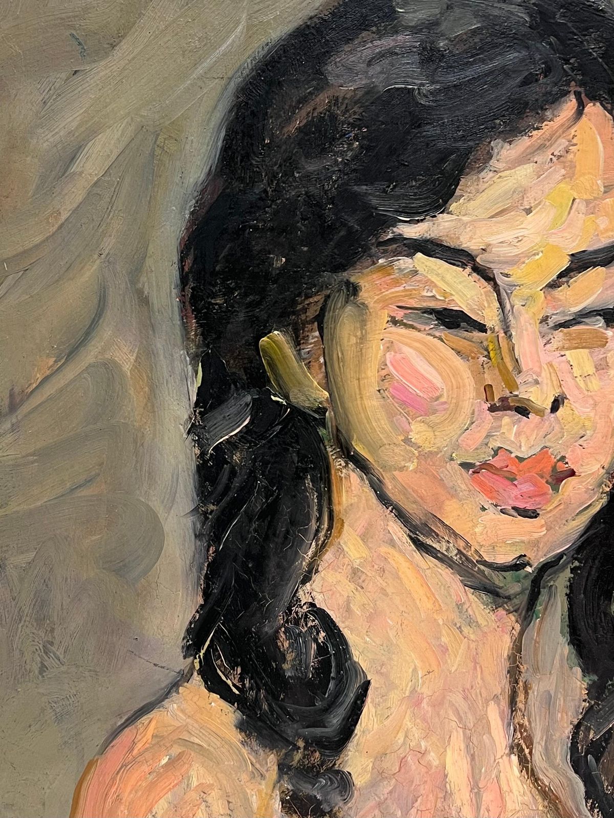 Suzanne Dinkes1930's French Post Impressionist Oil Painting Portrait Of Nude Woman Long Hair1930's photo Art