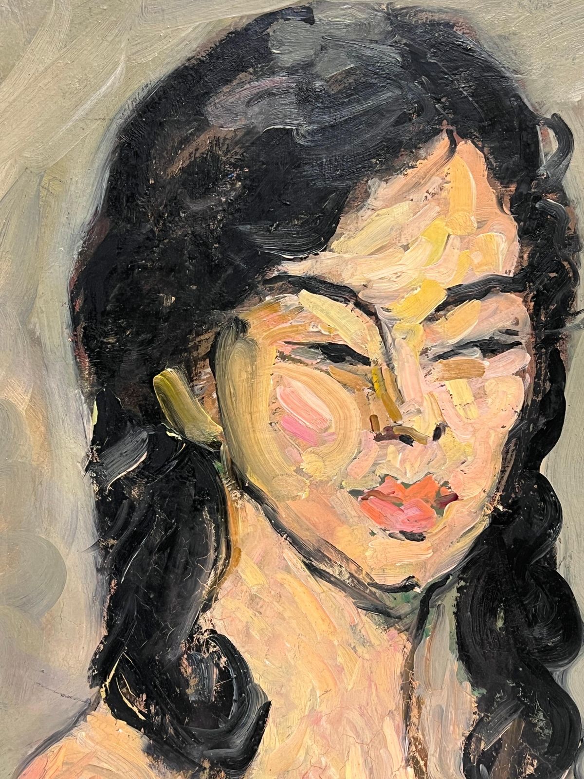 Suzanne Dinkes1930's French Post Impressionist Oil Painting Portrait Of Nude Woman Long Hair1930's photo 760.0