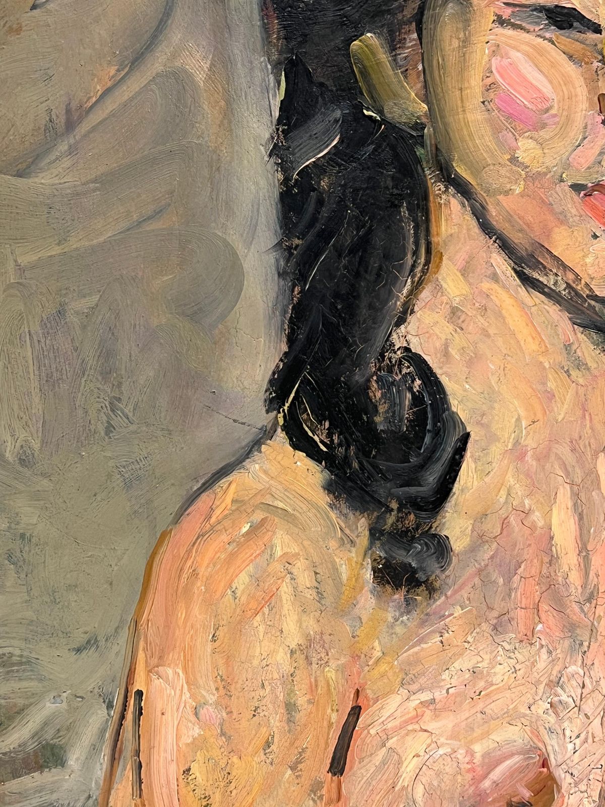 photo furniture Suzanne Dinkes1930's French Post Impressionist Oil Painting Portrait Of Nude Woman Long Hair1930's