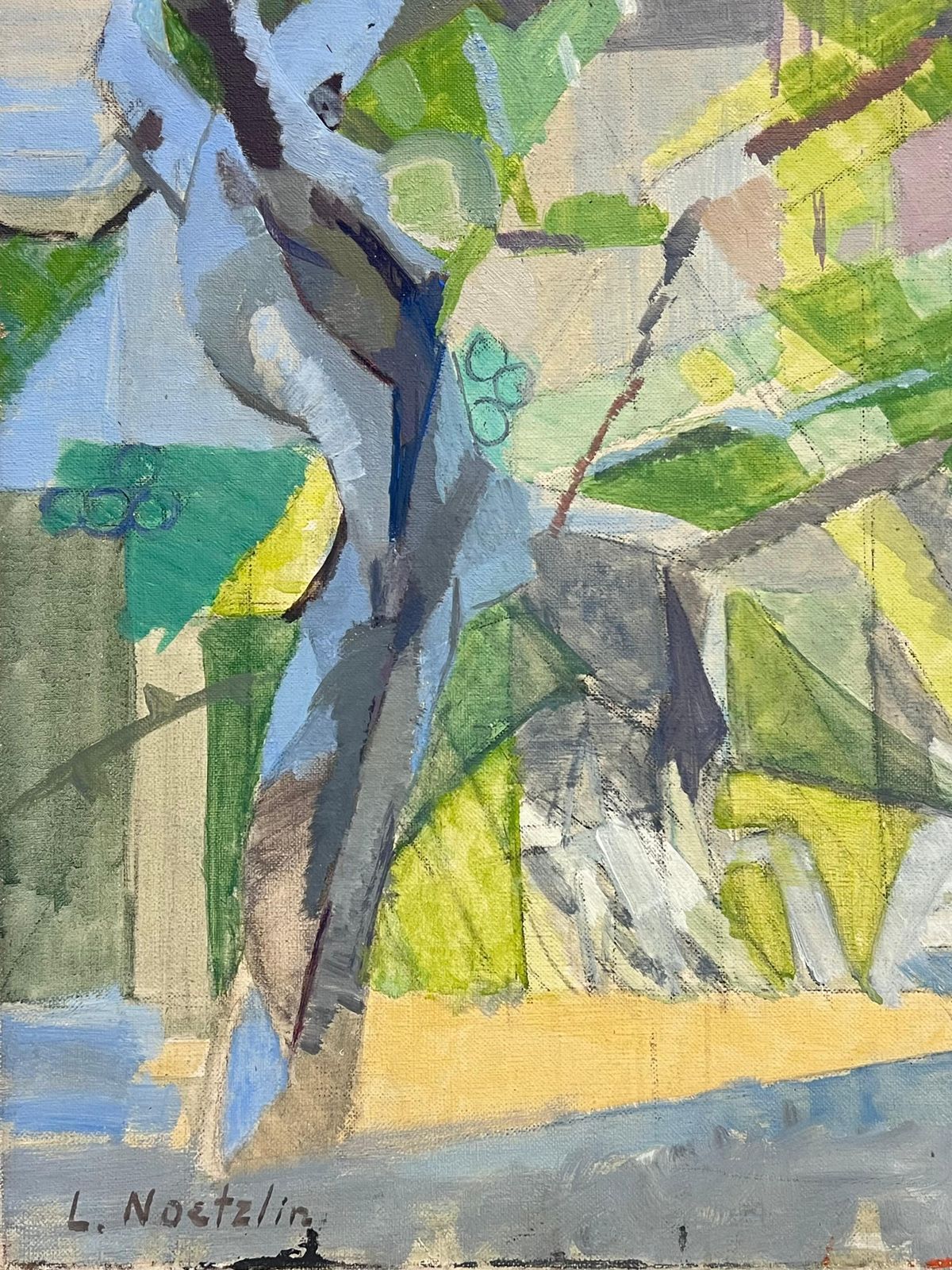Laure Noetzin Azam (French 1929 2024)signed 20th Mid Century French Cubist Oil Painting Construction Of A Town photo vinterior