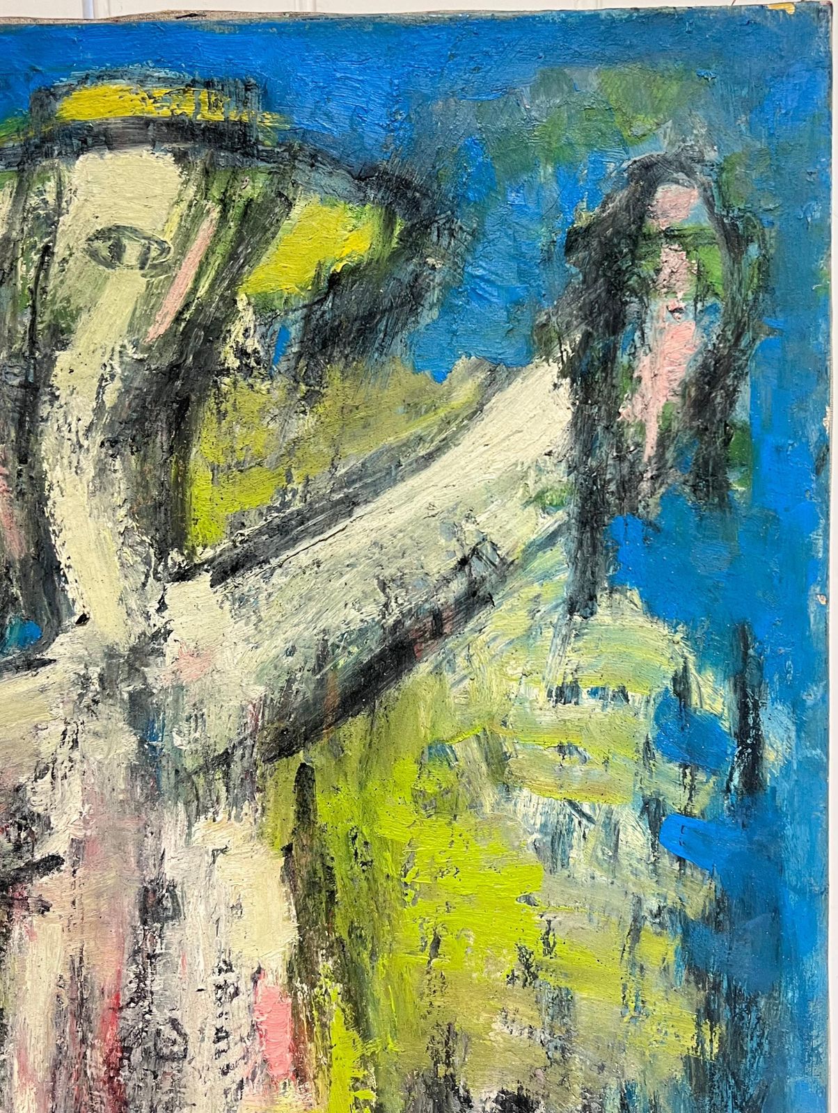 French School Large French Modernist Abstract Figurative Signed Oil Painting 19911991 photo furniture