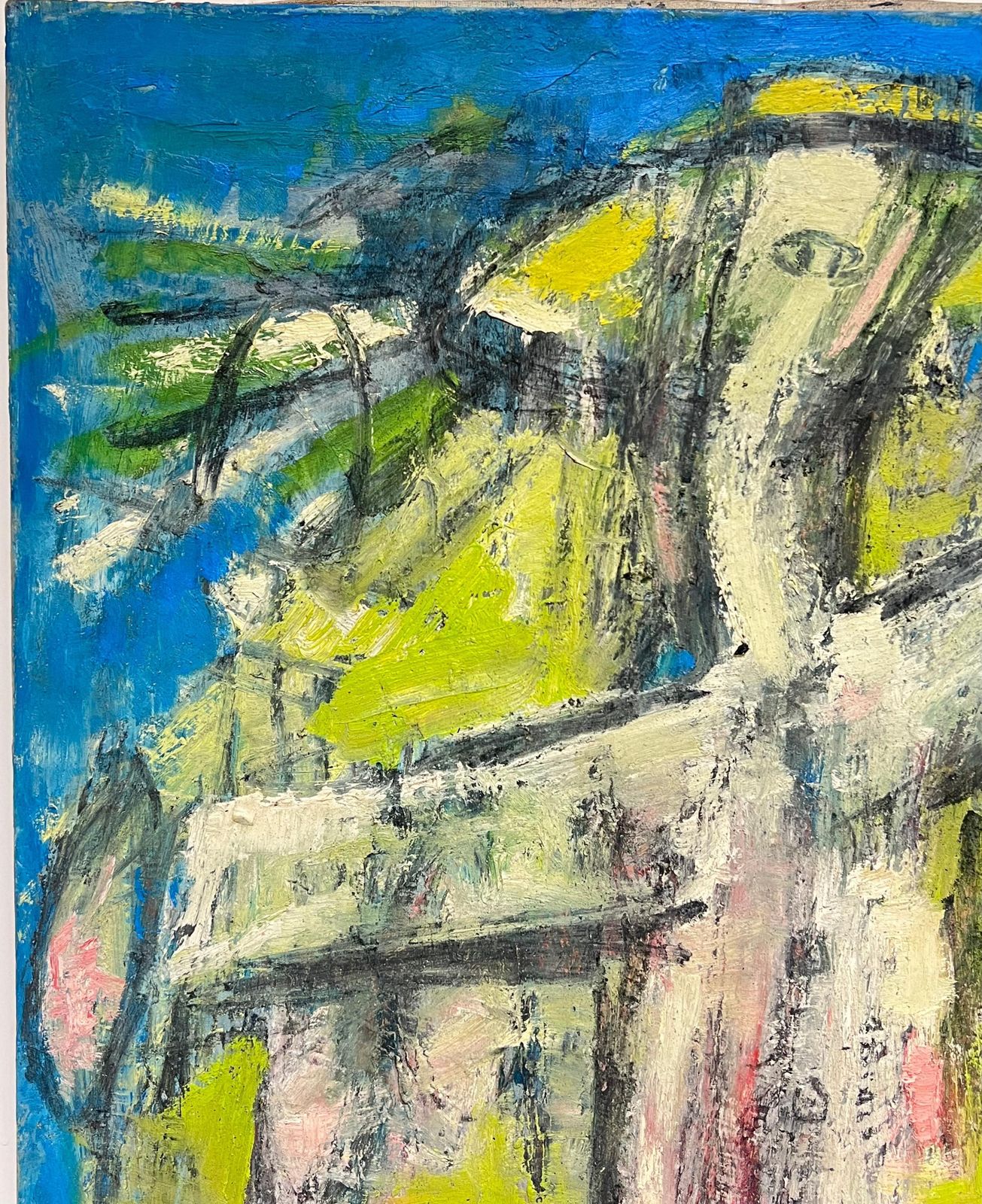 French School Large French Modernist Abstract Figurative Signed Oil Painting 19911991 photo for sale