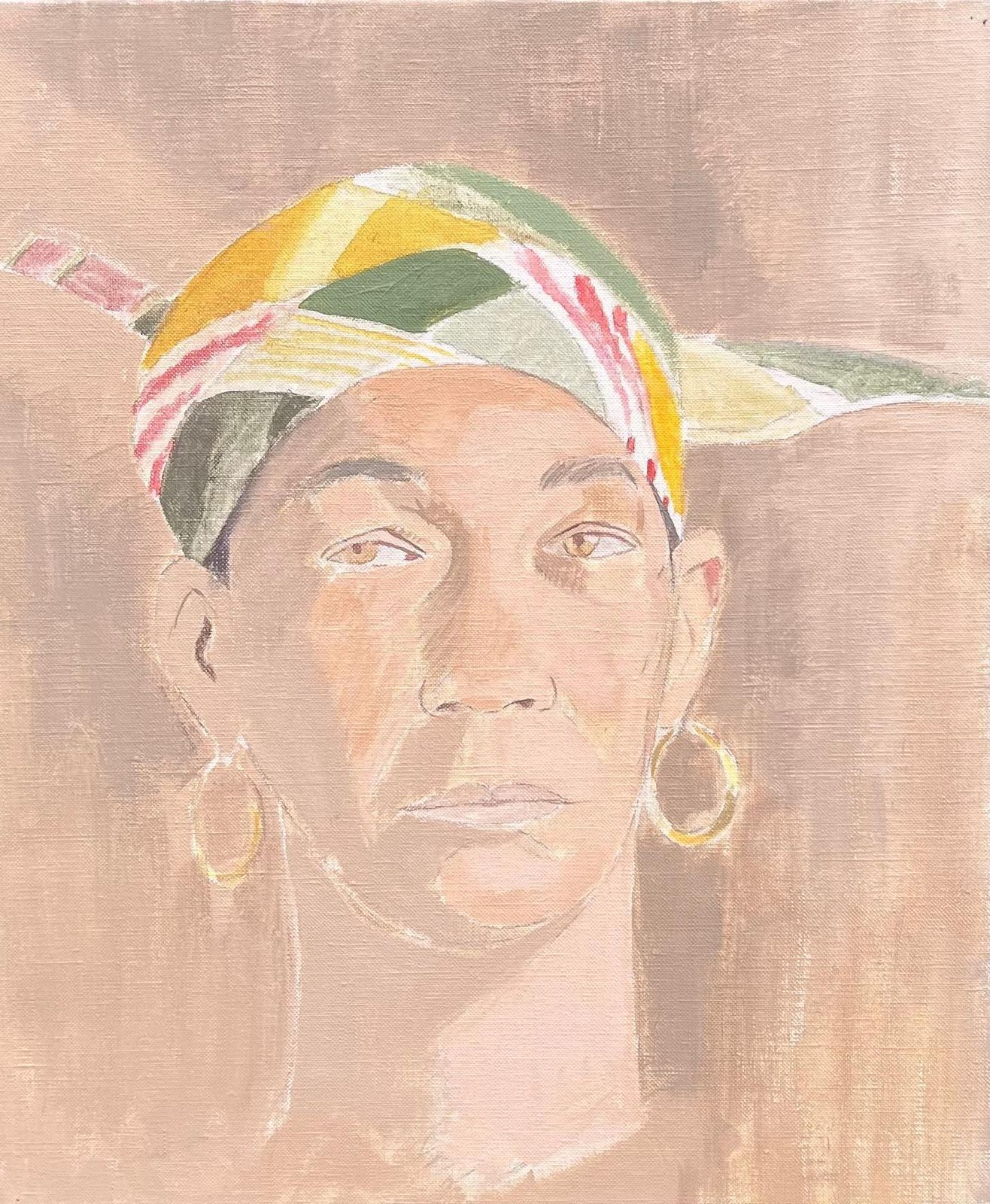 Laure Noetzin Azam (French 1929 2024)fine 20th Century French Modernist Oil Painting Portrait Woman In Headscarf