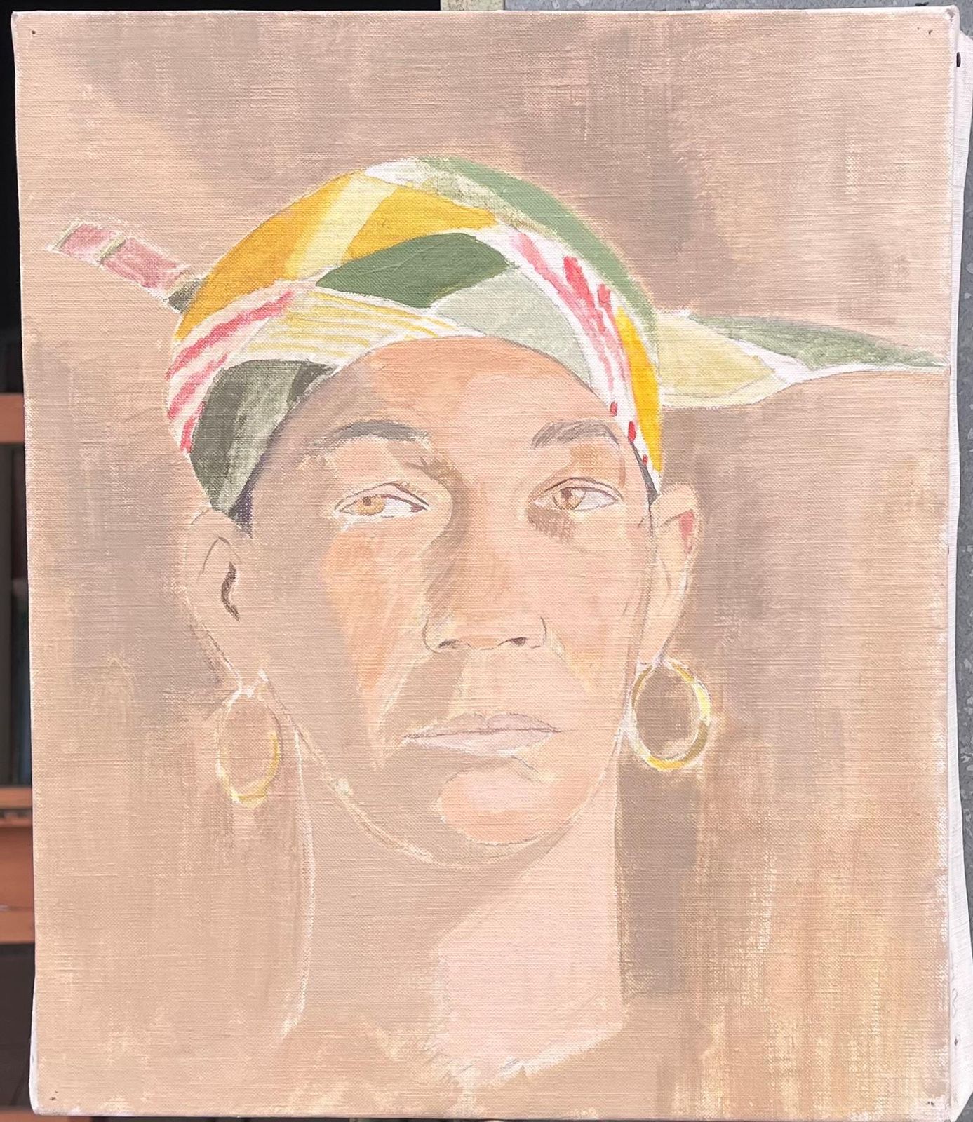 Laure Noetzin Azam (French 1929 2024)fine 20th Century French Modernist Oil Painting Portrait Woman In Headscarf photo furniture