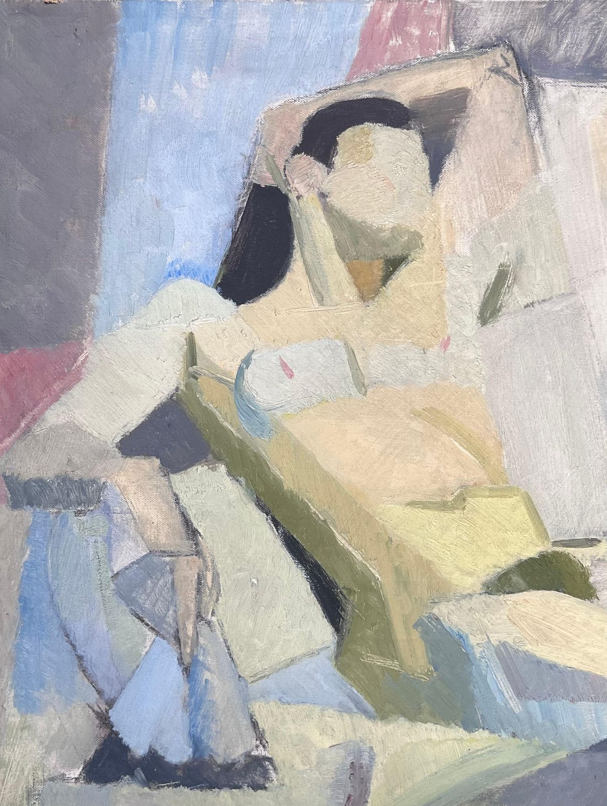 Laure Noetzin Azam (French 1929 2024)mid 20th Century French Modernist Cubist Oil Painting Female Nude Artists Model photo for sale