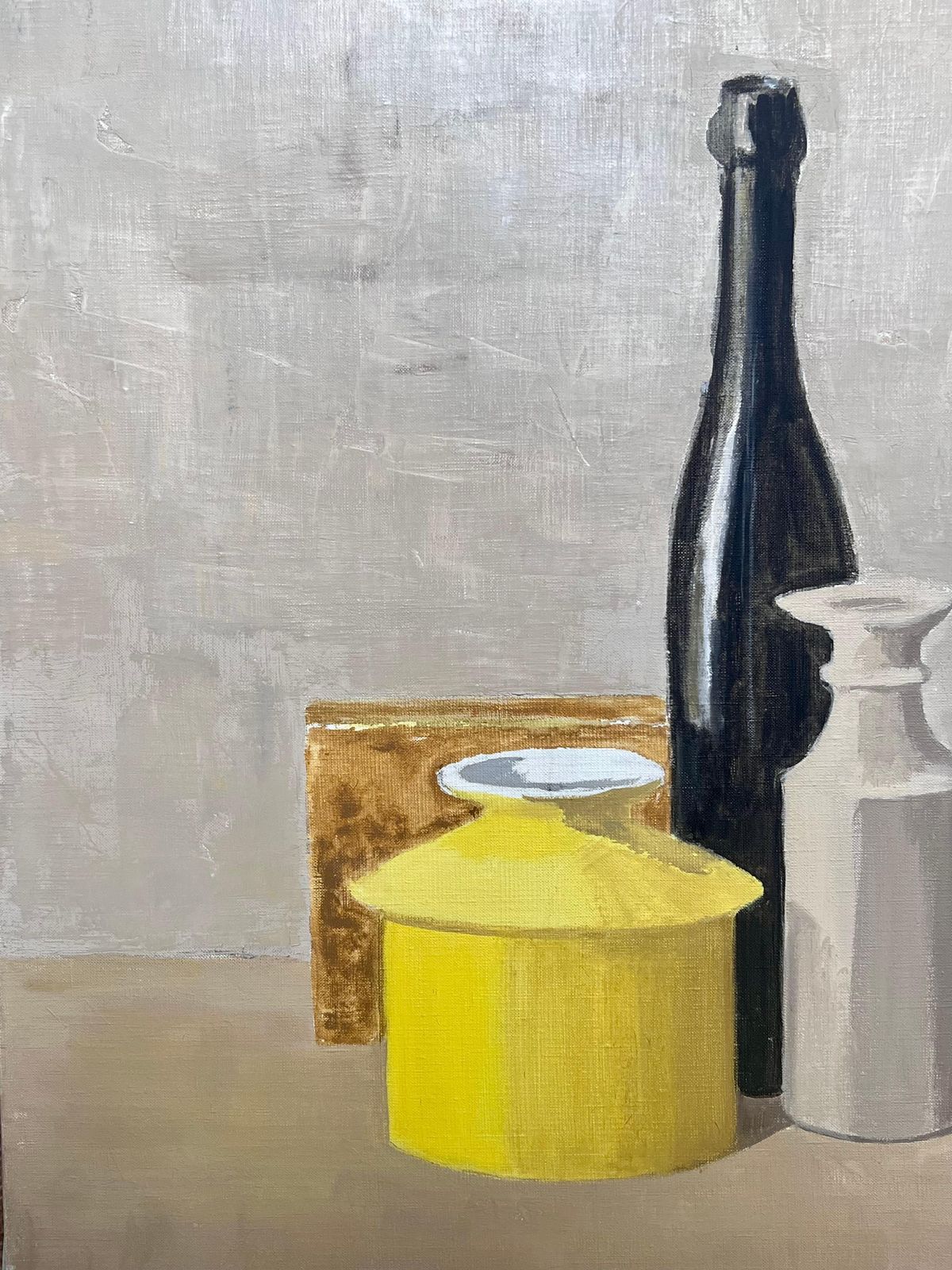 Laure Noetzin Azam (French 1929 2024)20th Century French Modernist Oil Painting Wine Bottle Yellow Vase Still Life photo for sale