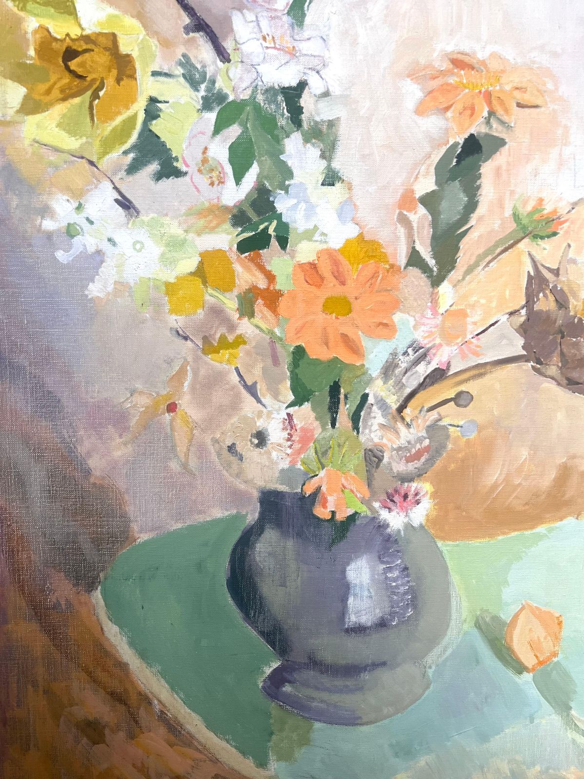 photo for sale Laure Noetzin Azam (French 1929 2024)large 20th Century French Modernist Oil Painting Vase Of Flowers In Interior