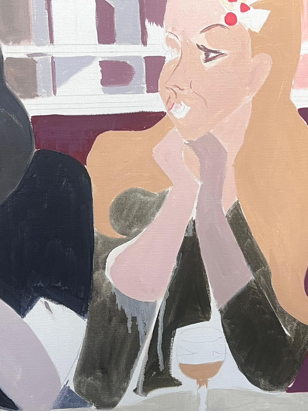 Laure Noetzin Azam (French 1929 2024)fine 20th Century French Modernist Oil Painting Girls In Bar With Drinks photo 1950.0