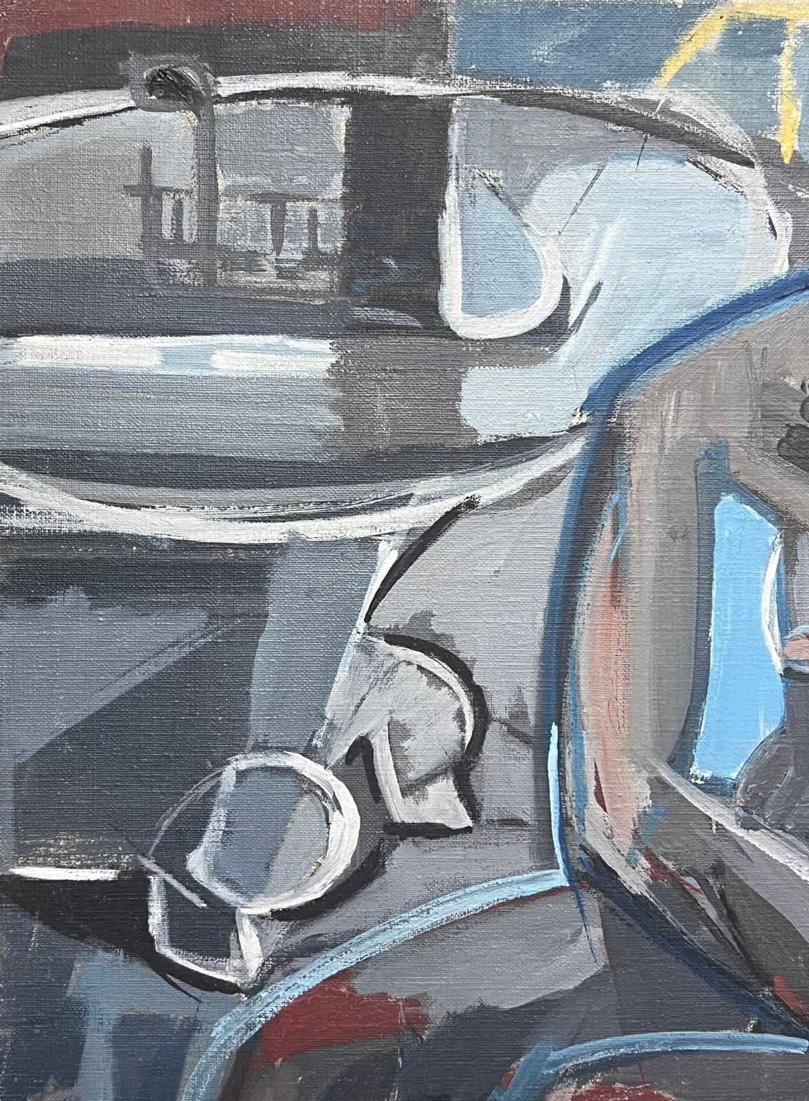 Laure Noetzin Azam (French 1929 2024)mid 20th Century French Cubist Oil Painting Female Nude Grey & Blue photo Art