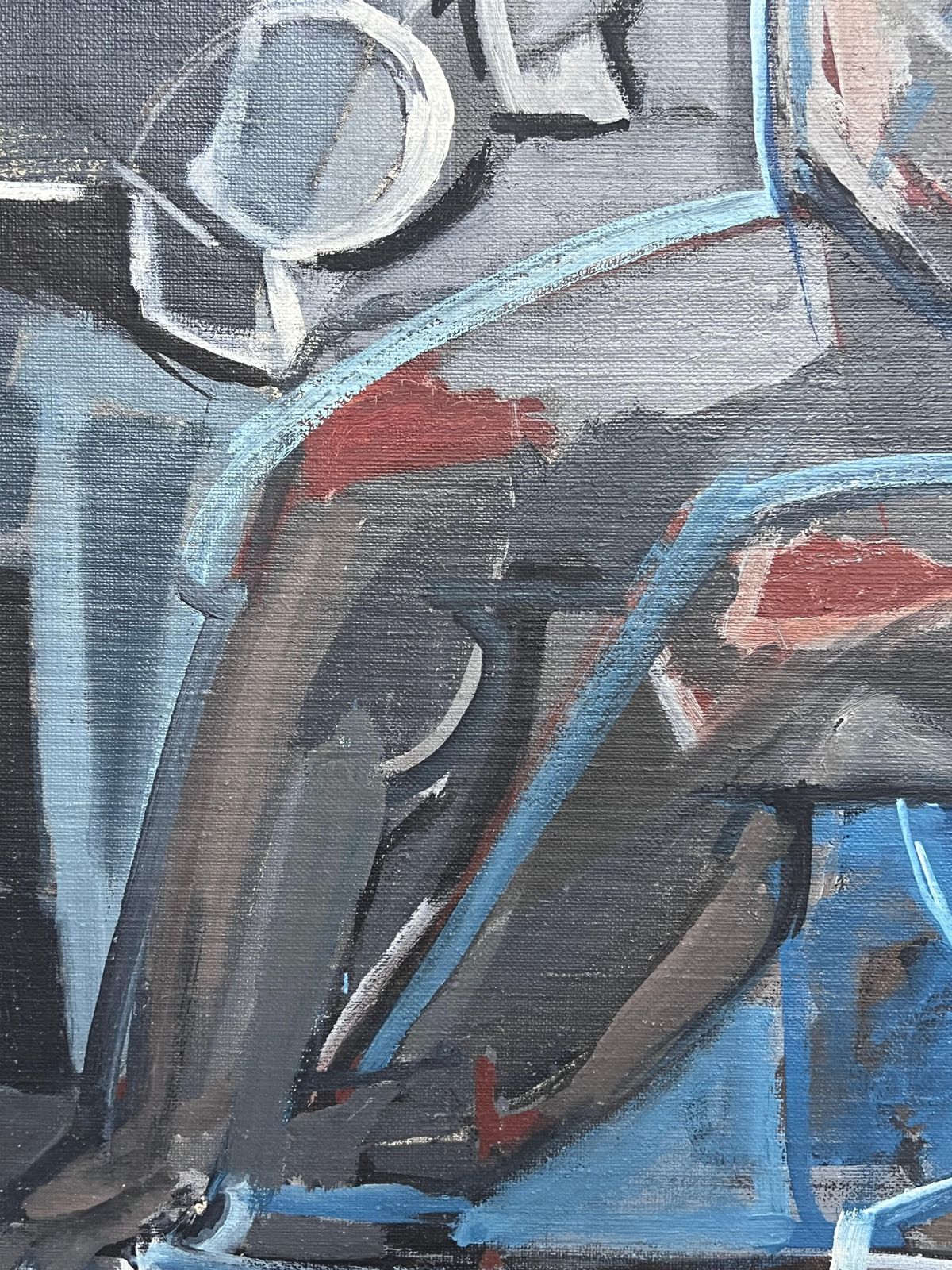Laure Noetzin Azam (French 1929 2024)mid 20th Century French Cubist Oil Painting Female Nude Grey & Blue photo vintage
