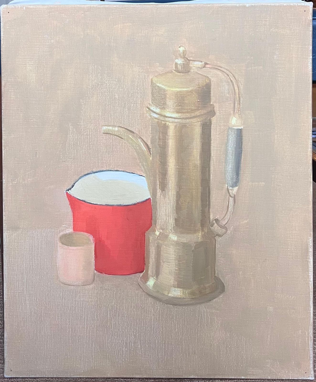 Laure Noetzin Azam (French 1929 2024)20th Century French Modernist Oil Painting Coffee Pot & Cup Still Life photo furniture
