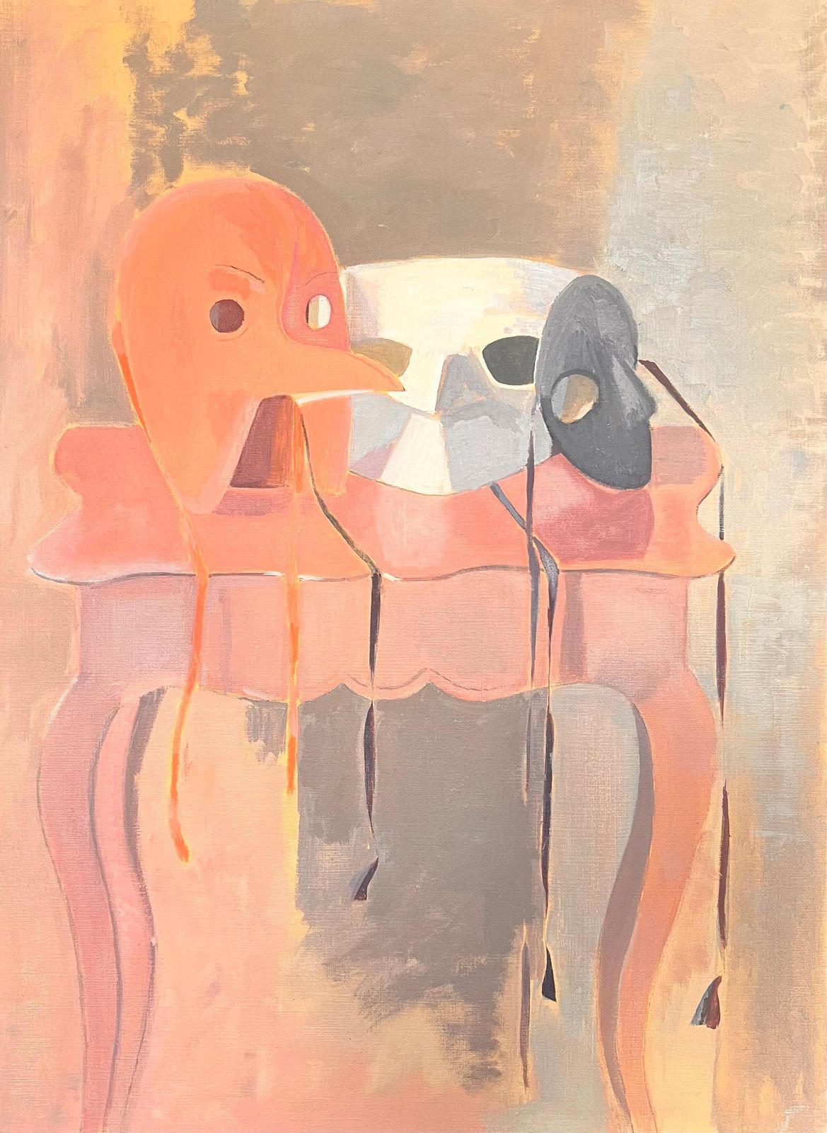 Laure Noetzin Azam (French 1929 2024)20th Century French Modernist Oil Painting Venetian Masks Still Life