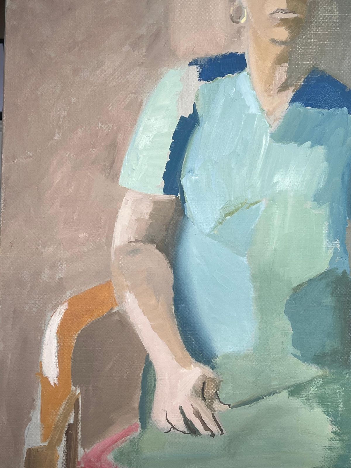Laure Noetzin Azam (French 1929 2024)fine 20th Century French Modernist Oil Painting Portrait Woman Turquoise Dress photo 1195.0