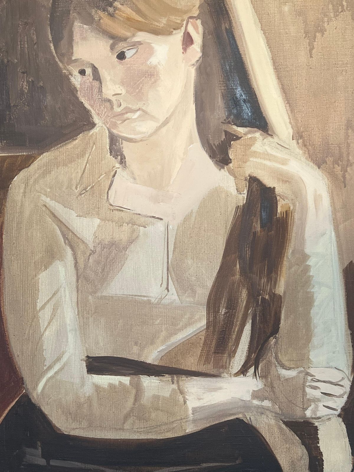 Laure Noetzin Azam (French 1929 2024)portrait Of A Young Woman In Beige 20th Century French Modernist Oil Painting photo 1195.0