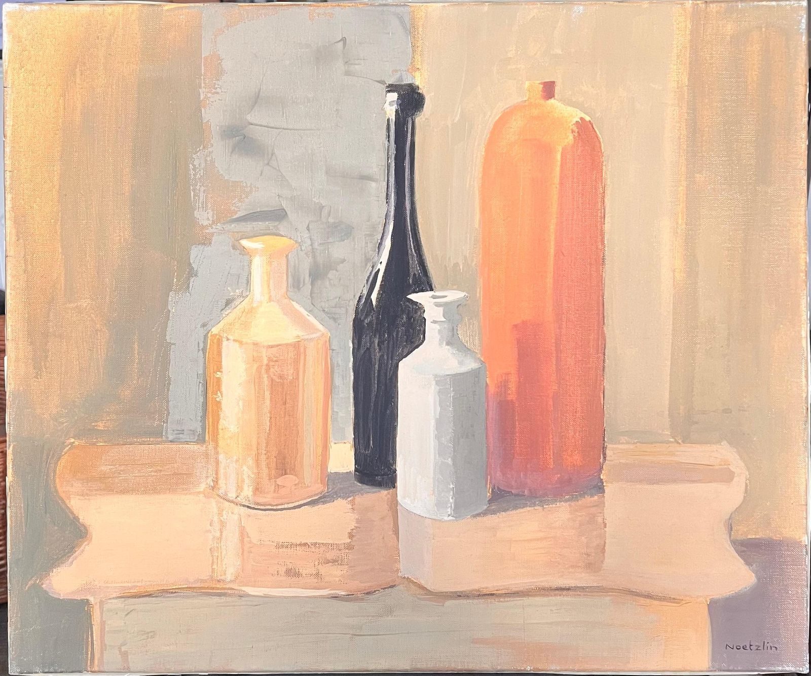 Laure Noetzin Azam (French 1929 2024)fine 20th Century French Modernist Oil Painting Still Life Bottles & Vases photo furniture
