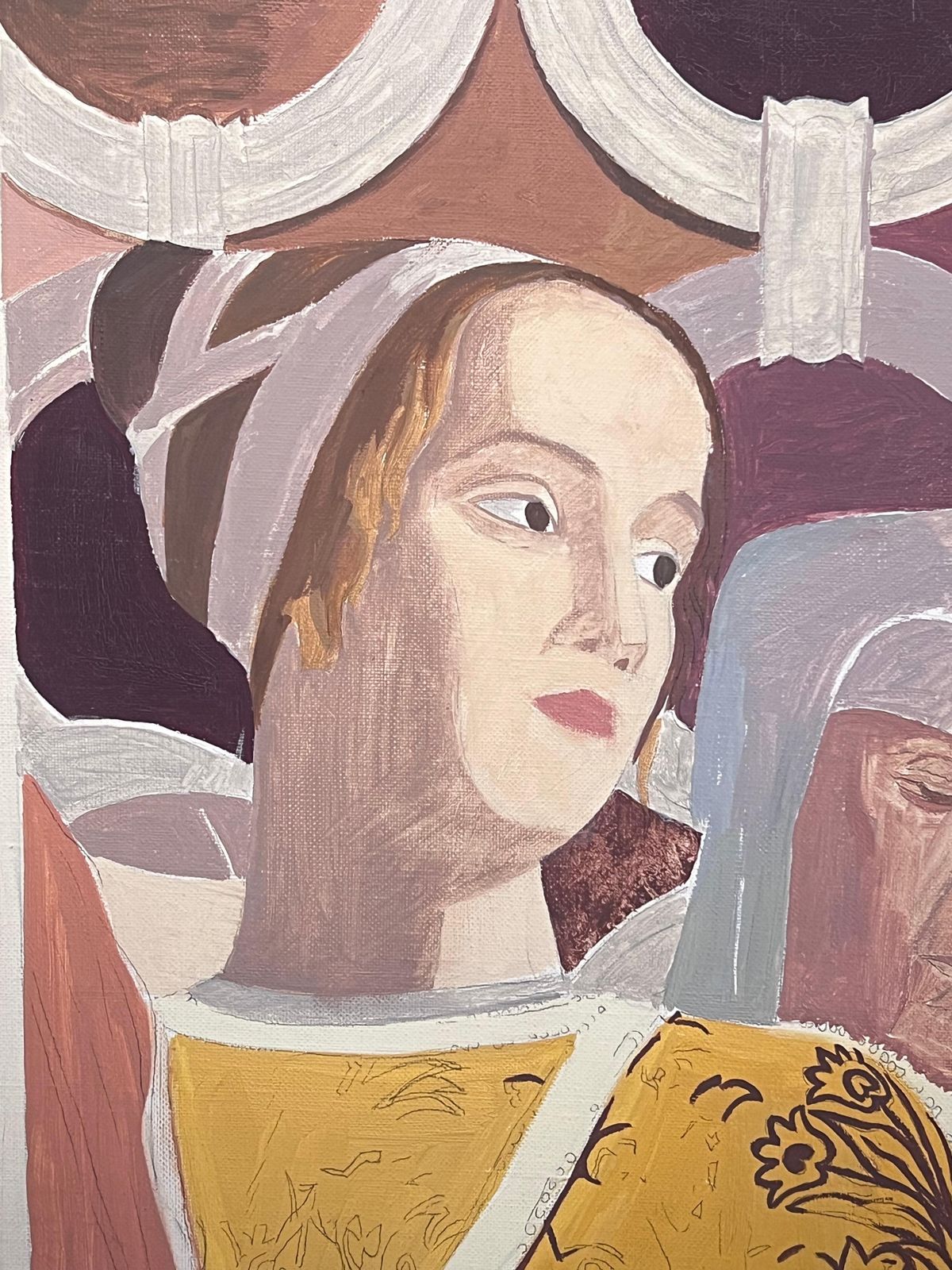 Laure Noetzin Azam (French 1929 2024)fine 20th Century French Modernist Oil Painting Young & Old Nuns Portraits photo for sale