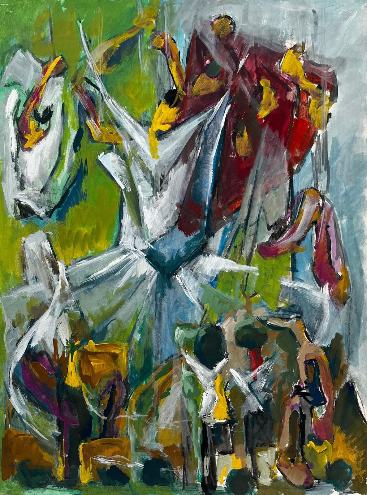 Guy Nicod Abstract Expressionist Figures Dynamic French Modernist Gouache Painting