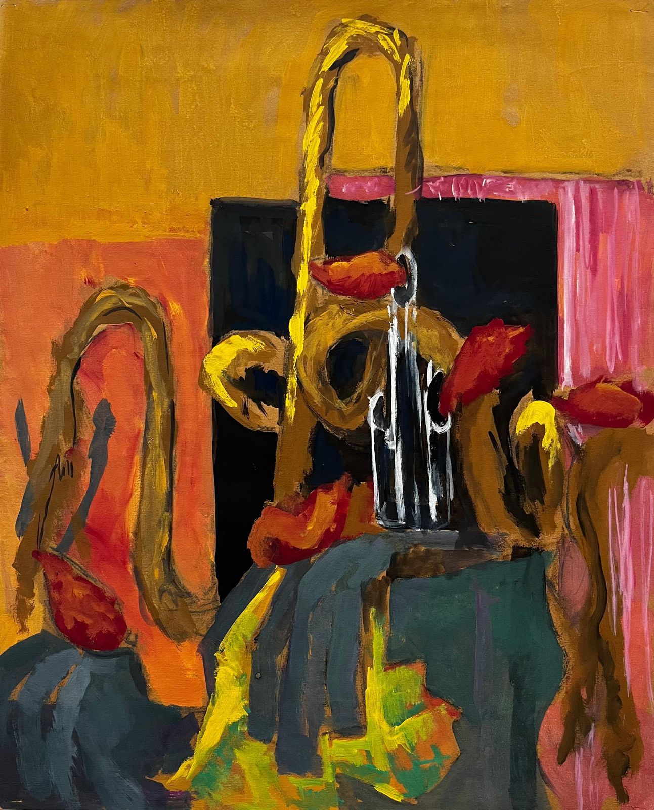 Guy Nicod Abstract Still Life With Brass Musical Instruments Modernist Gouache