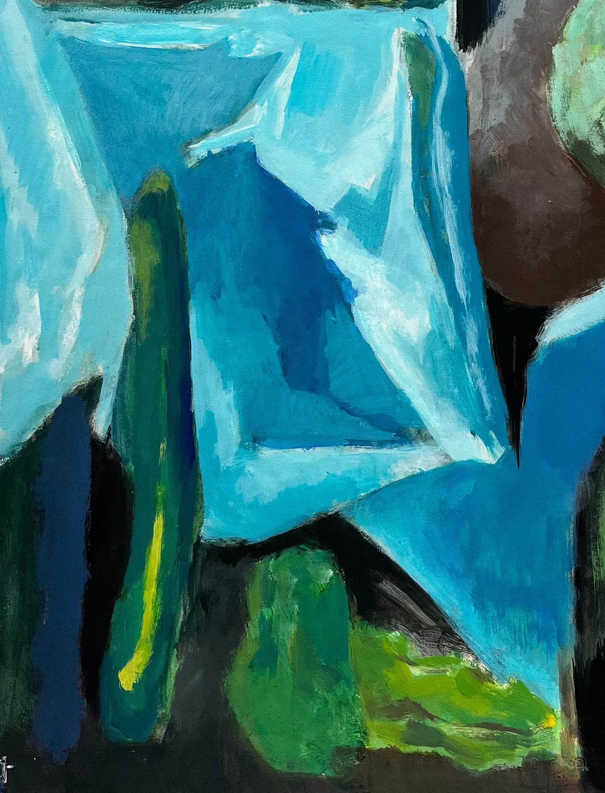 Guy Nicod Artichokes Blue Drapery And Still Life Vegetables Gouache Painting photo Art