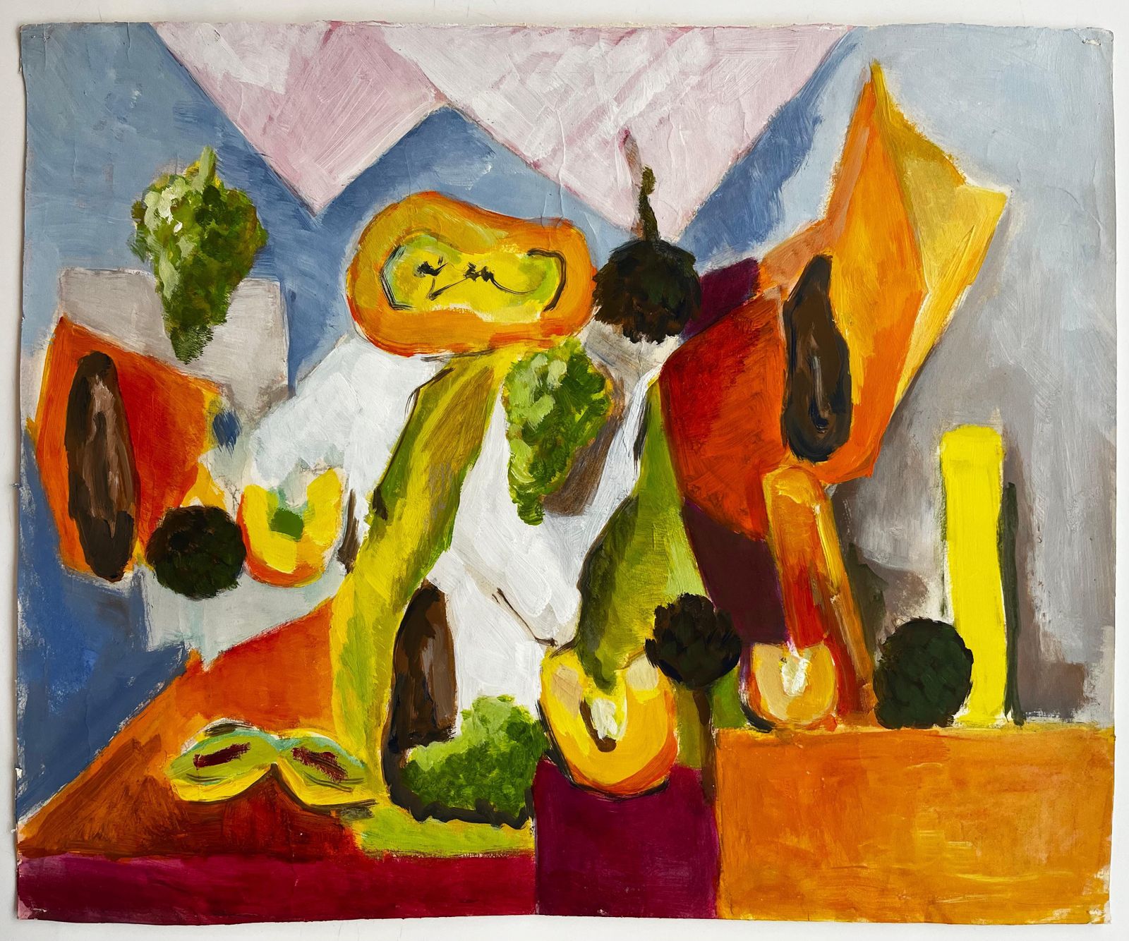 Guy Nicod Abstract Vegetable Still Life With Squash Broccoli And Courgettes Gouache photo furniture