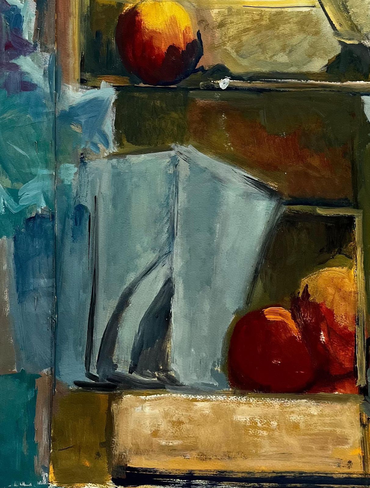 Guy Nicod Abstract Still Life With Books Papers And Apples French Modernist Gouache photo vinterior
