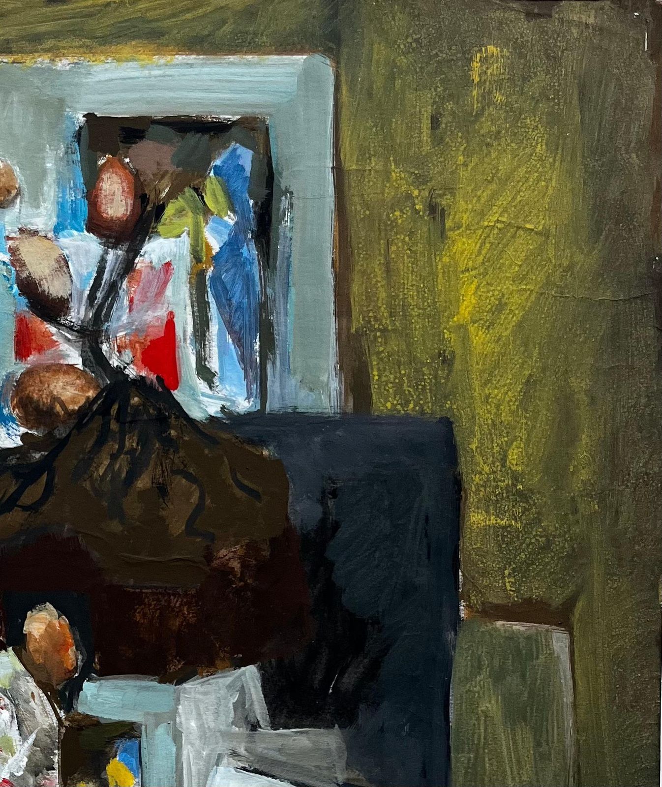 Guy Nicod Abstract Still Life With Bottles Nuts And Frames French Modernist Gouache photo Art