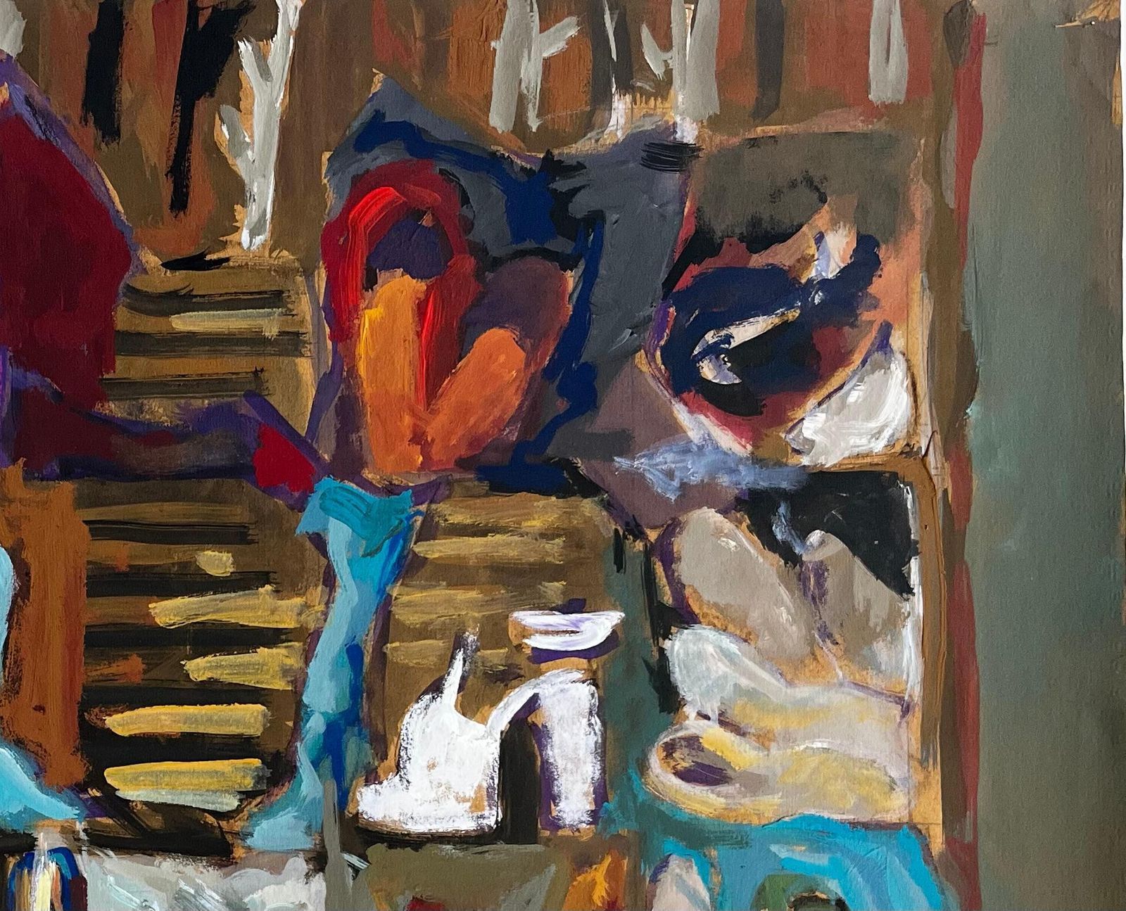 Guy Nicod Abstract Interior With Womens Shoes Colourful French Modernist Gouache Painting photo Art