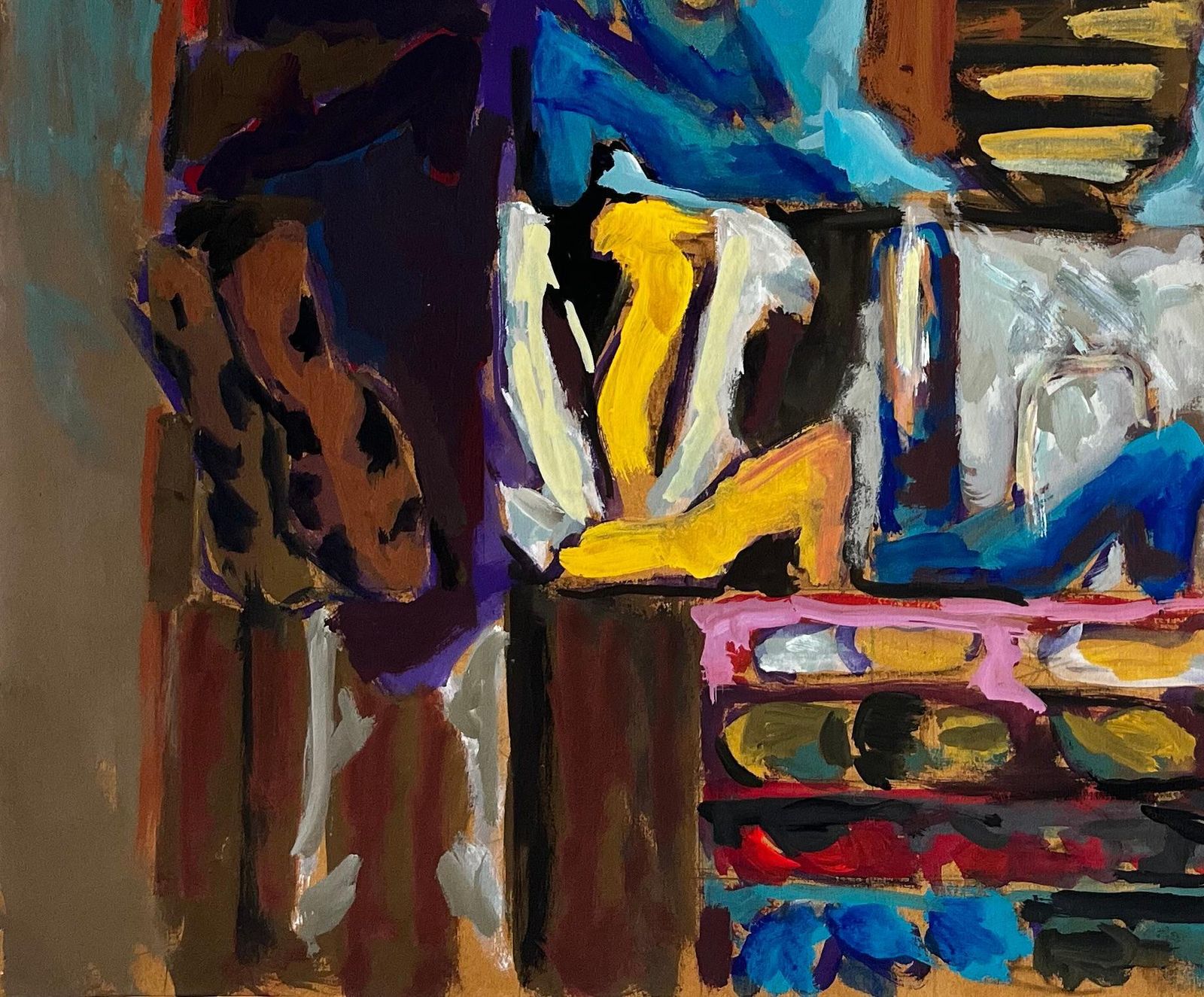 Guy Nicod Abstract Interior With Womens Shoes Colourful French Modernist Gouache Painting photo vinterior