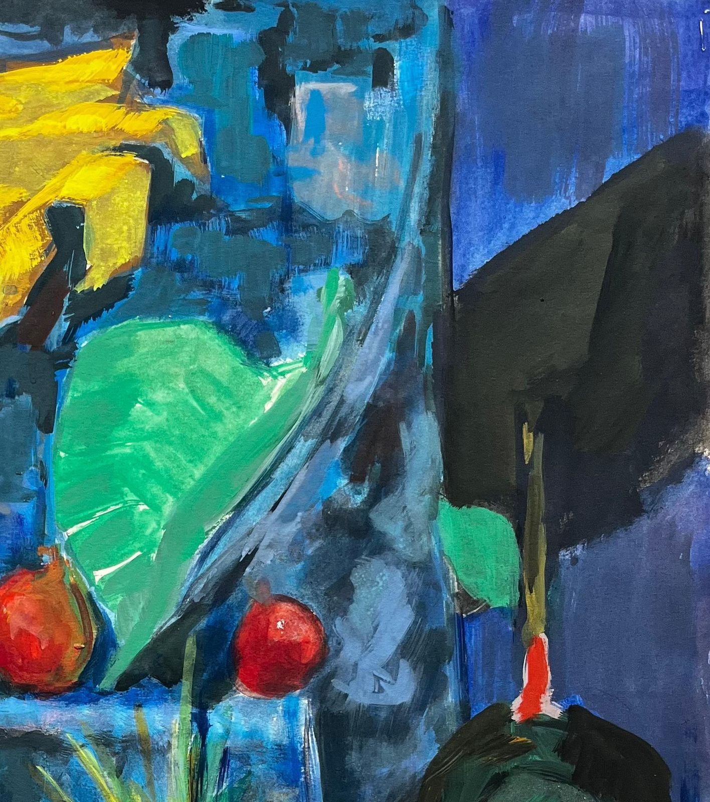 Guy Nicod Abstract Still Life With Pineapples Pomegranates And Drapery Modernist Gouache photo Art