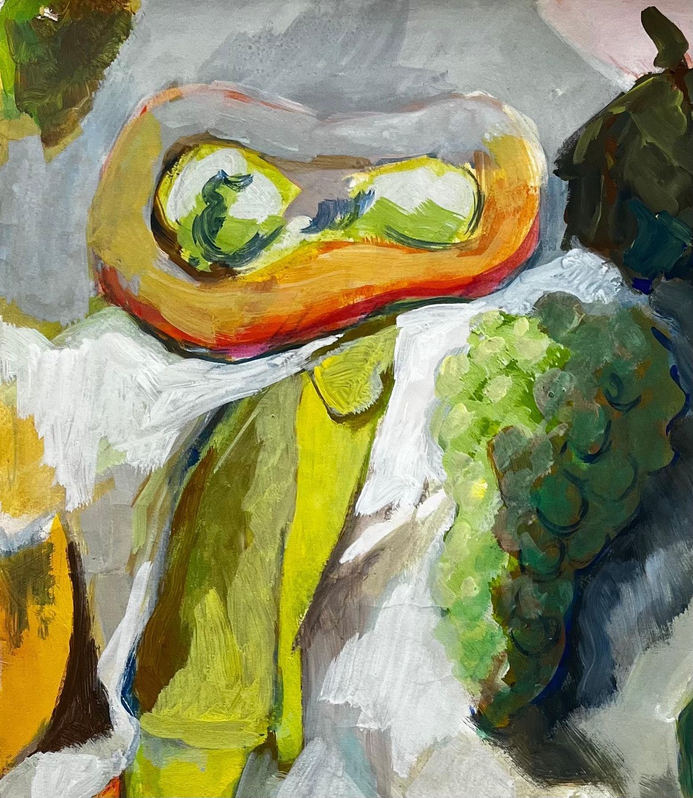 Guy Nicod Abstract Still Life With Fruit Grapes Pears And Melon French Modernist Gouache photo for sale
