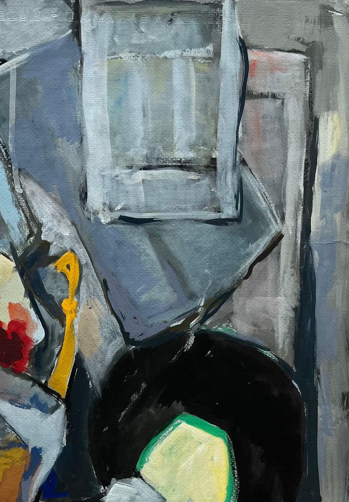Guy Nicod Abstract Still Life With Bowls Plates Red Grapes And Jug Modernist Gouache photo vinterior
