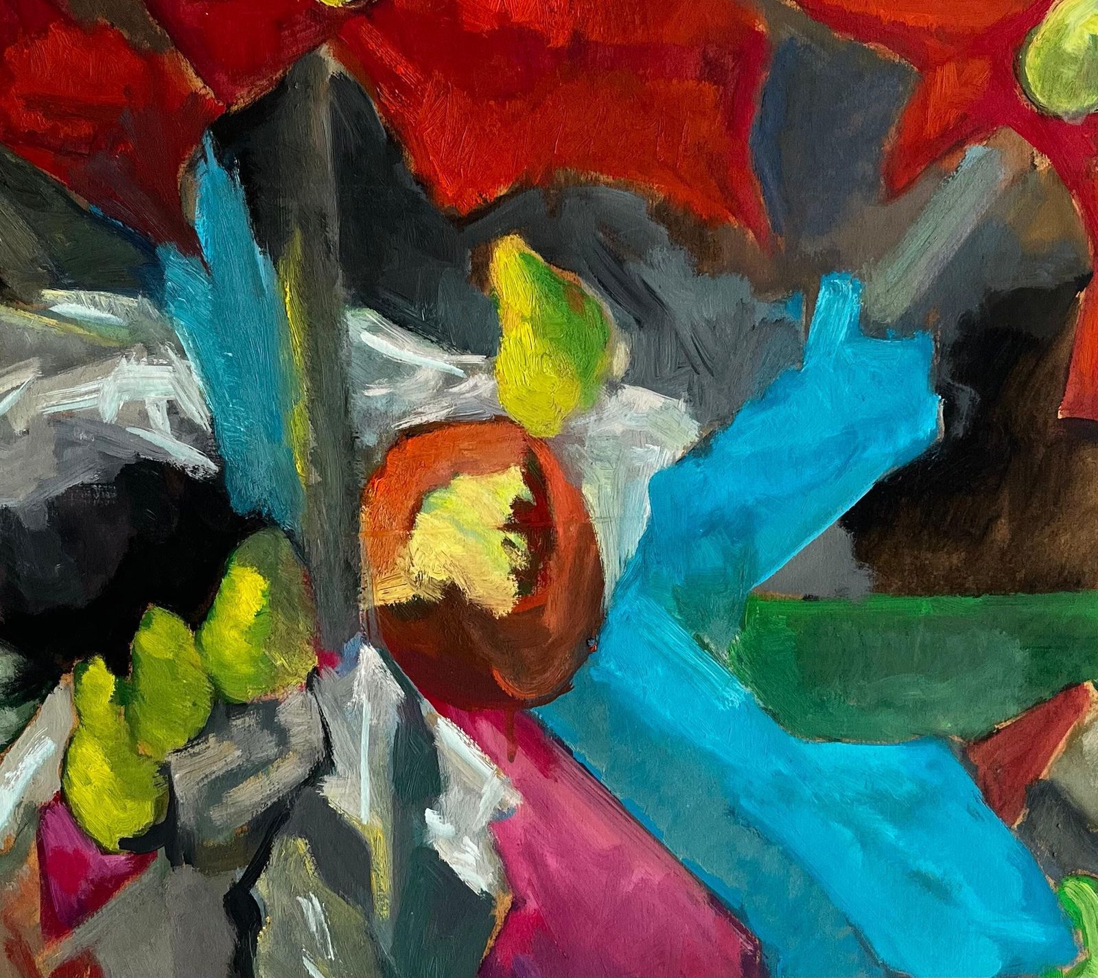 Guy Nicod Abstract Red Flowers With Fruit And Draped Fabrics Modernist Gouache photo buy